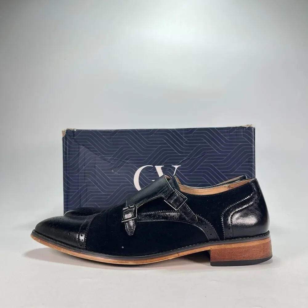 Gino Vitale Black Leather Double Monk Strap Brogue Dress Shoes GV927 Men's Sz 11